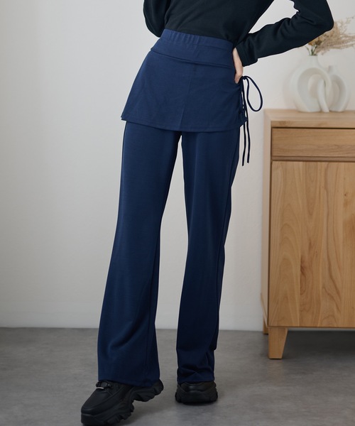 DAYRA（デイラ）の「サイド リボン スカート付き フレア スウェット パンツ（スウェットパンツ・レディース・ブラック/ダークグレー/ネイビー・L/M）」の3枚目の写真