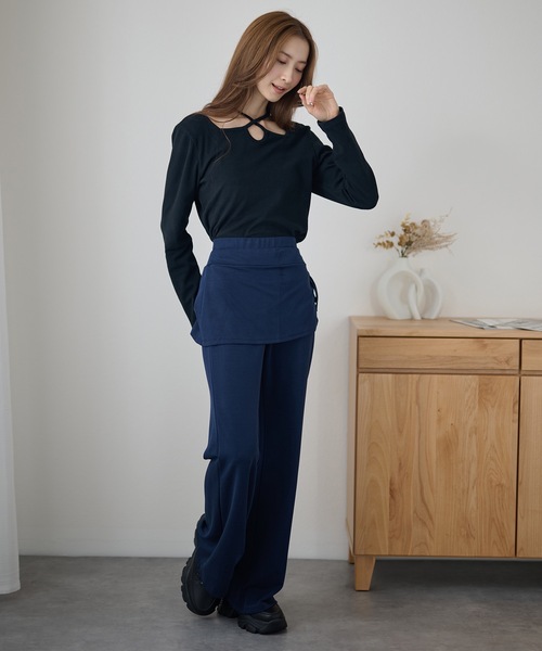 DAYRA（デイラ）の「サイド リボン スカート付き フレア スウェット パンツ（スウェットパンツ・レディース・ブラック/ダークグレー/ネイビー・L/M）」の15枚目の写真