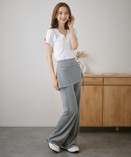 DAYRA（デイラ）の「サイド リボン スカート付き フレア スウェット パンツ（スウェットパンツ・レディース・ブラック/ダークグレー/ネイビー・L/M）」の12枚目の写真