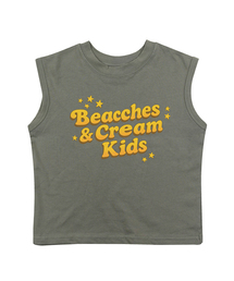 レタリング袖なしTシャツ-オリーブ