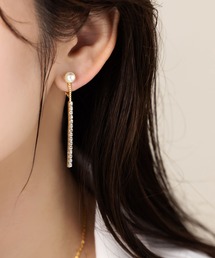 パール×ビジューバーの揺れ感ピアス/イヤリング
