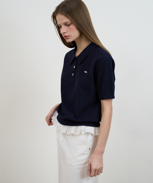 DEHEVE（デヘヴェ）の「Frill Layered Collar T-Shirt [Navy]（Tシャツ/カットソー・レディース・ネイビー・OS）」の10枚目の写真