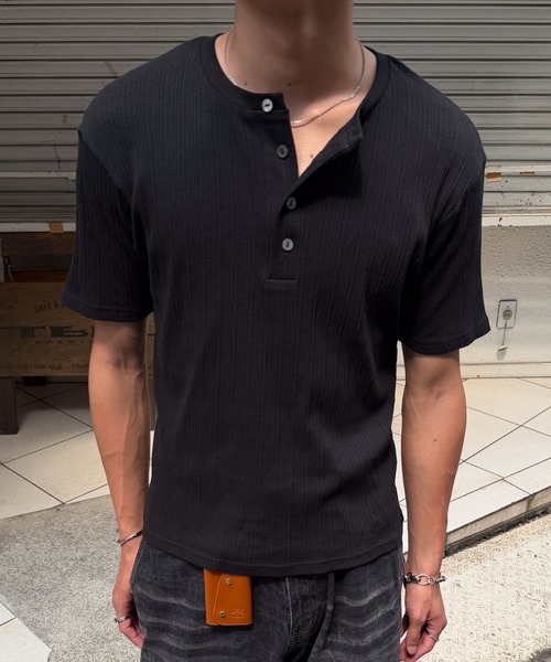 Layered border henlyneck / レイヤードボーダーヘンリーネック（T