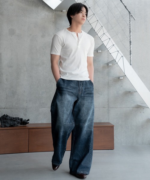 SINSS(シンス)の「Rib henley HS T-shirt / リブヘンリーショートスリーブTシャツ(Tシャツ/カットソー・メンズ・ホワイト/ブラック・X-SMALL/SMALL/MEDIUM/LARGE)」の21枚目の写真