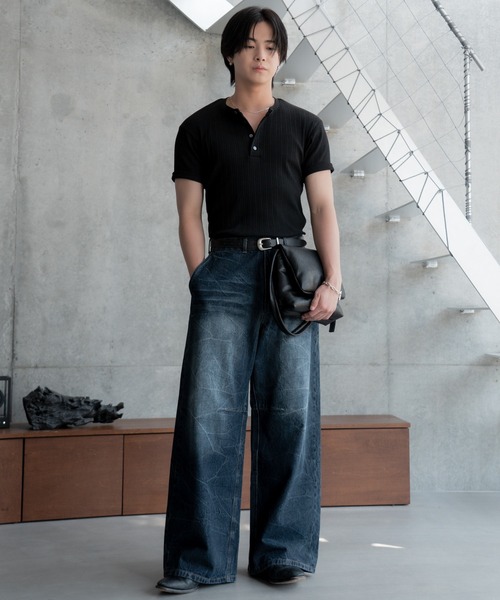 SINSS(シンス)の「Rib henley HS T-shirt / リブヘンリーショートスリーブTシャツ(Tシャツ/カットソー・メンズ・ホワイト/ブラック・X-SMALL/SMALL/MEDIUM/LARGE)」の3枚目の写真