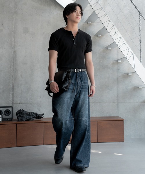 SINSS(シンス)の「Rib henley HS T-shirt / リブヘンリーショートスリーブTシャツ(Tシャツ/カットソー・メンズ・ホワイト/ブラック・X-SMALL/SMALL/MEDIUM/LARGE)」の4枚目の写真