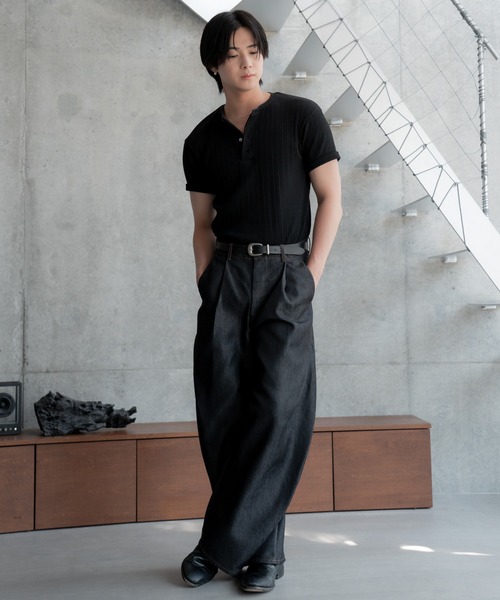 SINSS(シンス)の「Rib henley HS T-shirt / リブヘンリーショートスリーブTシャツ(Tシャツ/カットソー・メンズ・ホワイト/ブラック・X-SMALL/SMALL/MEDIUM/LARGE)」の5枚目の写真
