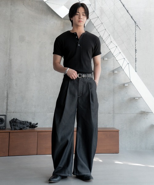 SINSS(シンス)の「Rib henley HS T-shirt / リブヘンリーショートスリーブTシャツ(Tシャツ/カットソー・メンズ・ホワイト/ブラック・X-SMALL/SMALL/MEDIUM/LARGE)」の10枚目の写真