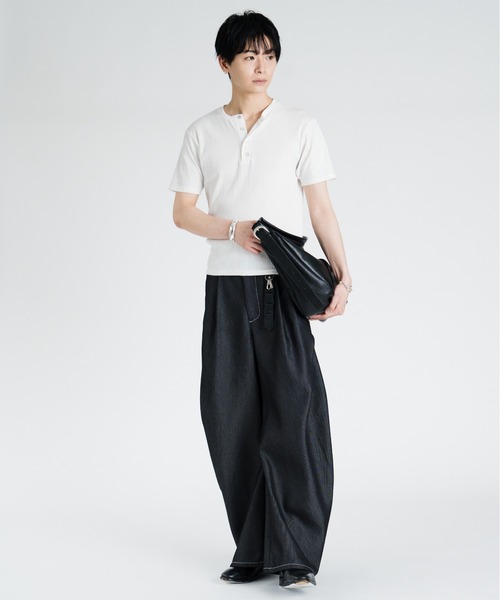 Rib henley HS T-shirt / リブヘンリーショートスリーブTシャツ（T