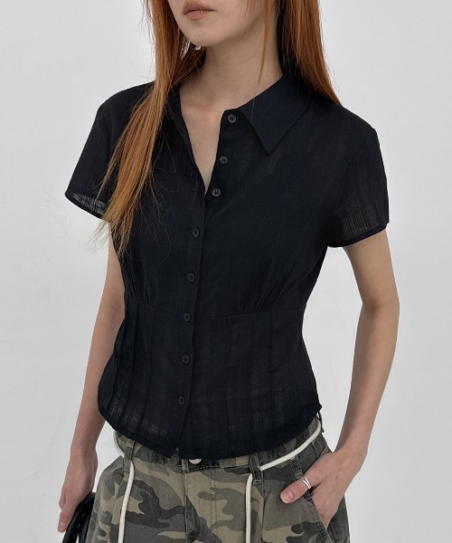 BLACKUP（ブラックアップ）の「[MADE] モディエルプリーツ半袖シャツ（シャツ/ブラウス・レディース・ブラック/ホワイト・MEDIUM/SMALL）」の12枚目の写真