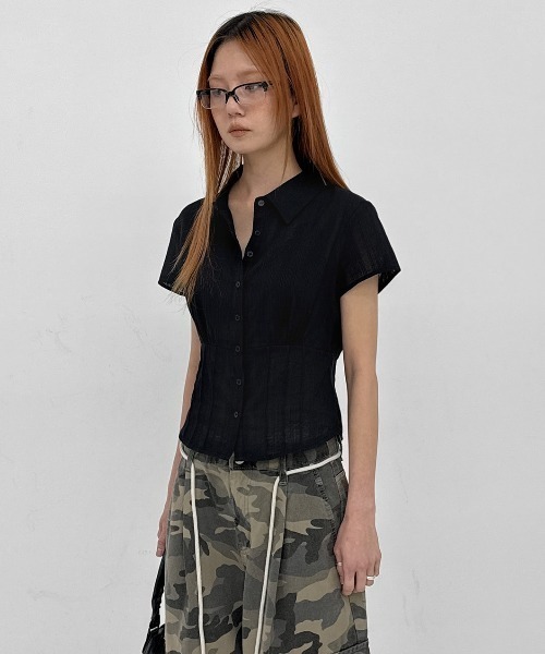 BLACKUP（ブラックアップ）の「[MADE] モディエルプリーツ半袖シャツ（シャツ/ブラウス・レディース・ブラック/ホワイト・MEDIUM/SMALL）」の11枚目の写真
