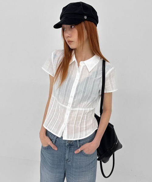 BLACKUP（ブラックアップ）の「[MADE] モディエルプリーツ半袖シャツ（シャツ/ブラウス・レディース・ブラック/ホワイト・MEDIUM/SMALL）」の3枚目の写真