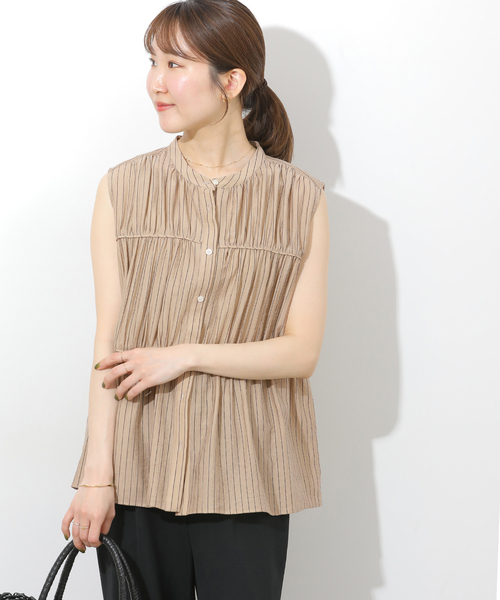 JOURNAL STANDARD relume(ジャーナルスタンダード レリューム)の「ストライプギャザーブラウス(シャツ/ブラウス・レディース・ベージュ/グレー・FREE)」の12枚目の写真