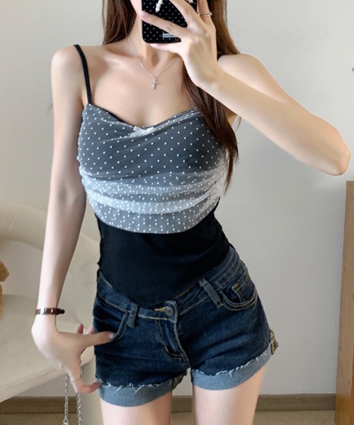 Lace Ladies(レースレディース)の「ドット リボン レース カップ付き キャミソール(キャミソール・レディース・ブルー/アイボリー/ブラック/ホワイト・FREE)」の7枚目の写真