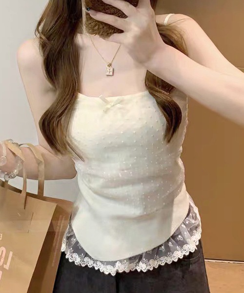 Lace Ladies(レースレディース)の「ドット リボン レース カップ付き キャミソール(キャミソール・レディース・ブルー/アイボリー/ブラック/ホワイト・FREE)」の16枚目の写真