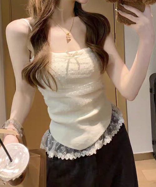 Lace Ladies(レースレディース)の「ドット リボン レース カップ付き キャミソール(キャミソール・レディース・ブルー/アイボリー/ブラック/ホワイト・FREE)」の17枚目の写真