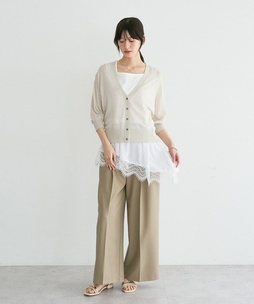 YECCA VECCA(イェッカヴェッカ)の「シアーニットVネックカーディガン(カーディガン/ボレロ・レディース・ブルー/イエロー/ブラック/ライトベージュ・FREE)」の15枚目の写真