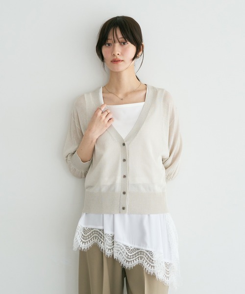 YECCA VECCA(イェッカヴェッカ)の「シアーニットVネックカーディガン(カーディガン/ボレロ・レディース・ブルー/イエロー/ブラック/ライトベージュ・FREE)」の22枚目の写真