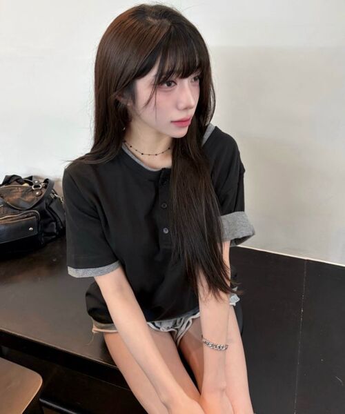 IDWS(アイドンワナセル)の「Layered Henley Neck T-Shirt Charcoal(Tシャツ/カットソー・レディース・その他・1/2/0)」の16枚目の写真
