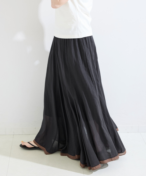 B.C STOCK(ベーセーストック)の「《追加》【WEB限定】ウォッシャブル / コットンレーヨンボイルマチ入りスカート(スカート・レディース・ブラック/ホワイト・FREE)」の5枚目の写真