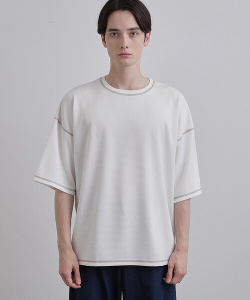 tk.TAKEO KIKUCHI(ティーケータケオキクチ)の「【気化熱冷却/涼しい】ワッフルカットソー(Tシャツ/カットソー・メンズ・ブラック/ホワイト・03/02)」の9枚目の写真
