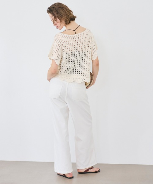 coca(coca)(コカ)の「フレアスリーブクロシェ半袖ニット(ニット/セーター・レディース・ブラック/アイボリー・ONE SIZE)」の4枚目の写真