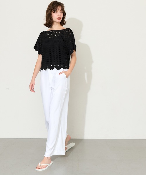 coca(coca)(コカ)の「フレアスリーブクロシェ半袖ニット(ニット/セーター・レディース・ブラック/アイボリー・ONE SIZE)」の9枚目の写真
