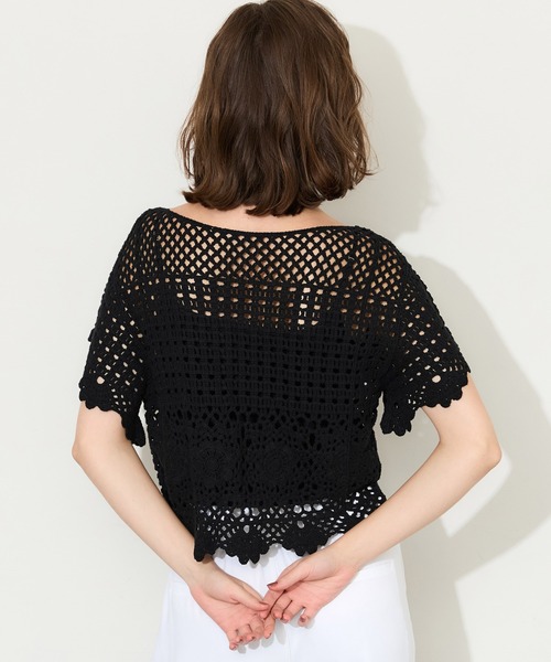 coca(coca)(コカ)の「フレアスリーブクロシェ半袖ニット(ニット/セーター・レディース・ブラック/アイボリー・ONE SIZE)」の12枚目の写真