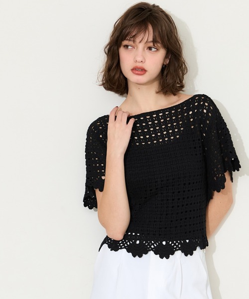 coca(coca)(コカ)の「フレアスリーブクロシェ半袖ニット(ニット/セーター・レディース・ブラック/アイボリー・ONE SIZE)」の13枚目の写真