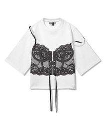 MILK ASH AND DOLLS（ミルク アッシュ アンド ドールズ）の「コルセットクロップショートスリーブ - ホワイト（Tシャツ/カットソー）」