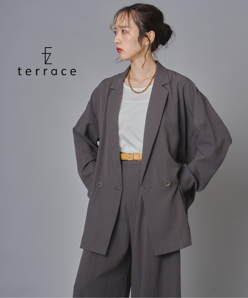 terrace(テラス)の「ルーズシルエットダブルテーラードジャケット(テーラードジャケット・レディース・チャコール/キナリ・FREE)」の2枚目の写真
