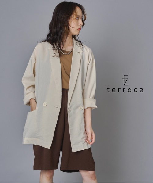 terrace(テラス)の「ルーズシルエットダブルテーラードジャケット(テーラードジャケット・レディース・チャコール/キナリ・FREE)」の1枚目の写真