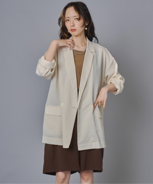 terrace(テラス)の「ルーズシルエットダブルテーラードジャケット(テーラードジャケット・レディース・チャコール/キナリ・FREE)」の3枚目の写真