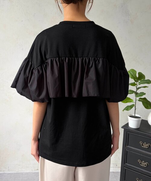 Chez toi(シェトワ)の「異素材ドッキングケーププルオーバー(Tシャツ/カットソー・レディース・ブラック/ホワイト・FREE)」の8枚目の写真