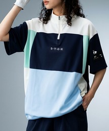 【STCH】配色 ハーフジップ トップス
