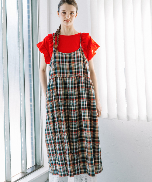 POU DOU DOU(プードゥドゥ)の「<made in INDIA>Madras check Dress(ワンピース・レディース・ネイビー/ピンク/ブルー・M)」の2枚目の写真
