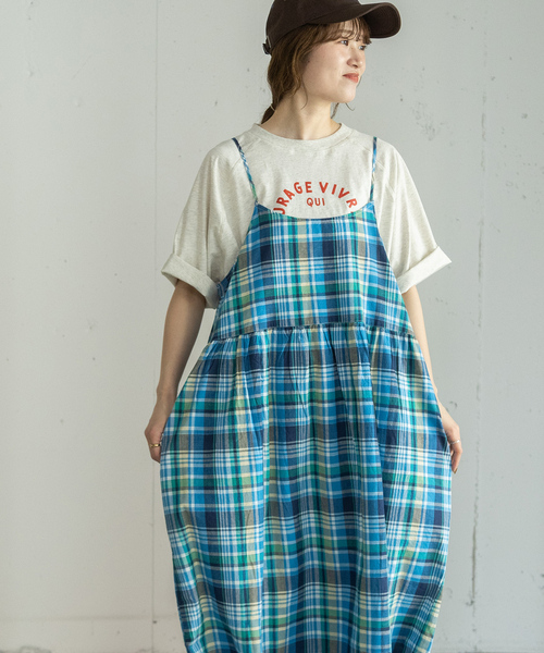 POU DOU DOU(プードゥドゥ)の「<made in INDIA>Madras check Dress(ワンピース・レディース・ネイビー/ピンク/ブルー・M)」の15枚目の写真