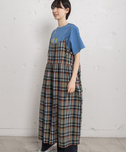 POU DOU DOU(プードゥドゥ)の「<made in INDIA>Madras check Dress(ワンピース・レディース・ネイビー/ピンク/ブルー・M)」の4枚目の写真
