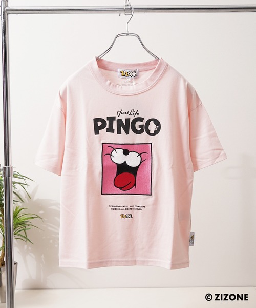 1111clothing（ワンフォークロージング）の「【ZIZONE / ジゾーン】PINGO フェイス プリント ビッグシルエット 半袖Tシャツ（3Dステッカー付き/正規ライセンス）（Tシャツ/カットソー・レディース・ピンク/ネイビー・S/L/M）」の9枚目の写真