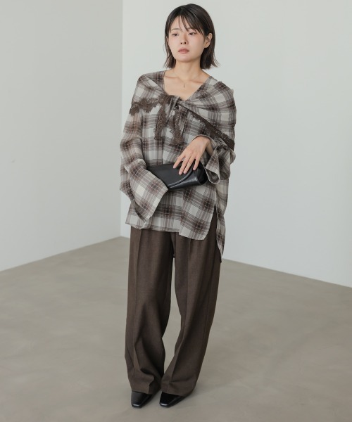 Bab（バブ）の「オンブレチェックシアーシャツ（Tシャツ/カットソー・レディース・ブラウン/ブラック・M）」の4枚目の写真