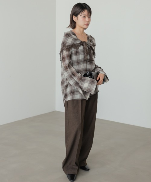 Bab（バブ）の「オンブレチェックシアーシャツ（Tシャツ/カットソー・レディース・ブラウン/ブラック・M）」の7枚目の写真