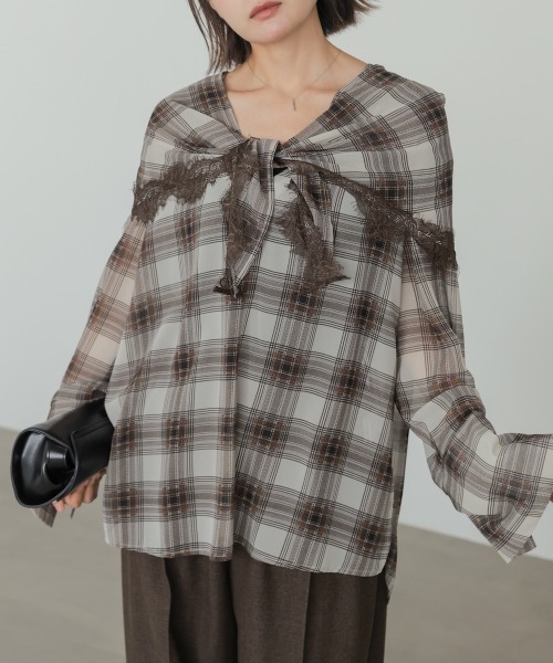 Bab（バブ）の「オンブレチェックシアーシャツ（Tシャツ/カットソー・レディース・ブラウン/ブラック・M）」の9枚目の写真