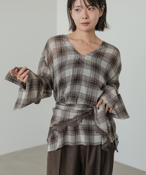 Bab（バブ）の「オンブレチェックシアーシャツ（Tシャツ/カットソー・レディース・ブラウン/ブラック・M）」の15枚目の写真