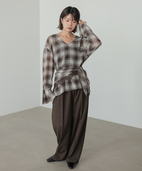 Bab（バブ）の「オンブレチェックシアーシャツ（Tシャツ/カットソー・レディース・ブラウン/ブラック・M）」の16枚目の写真