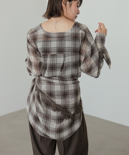 Bab（バブ）の「オンブレチェックシアーシャツ（Tシャツ/カットソー・レディース・ブラウン/ブラック・M）」の18枚目の写真