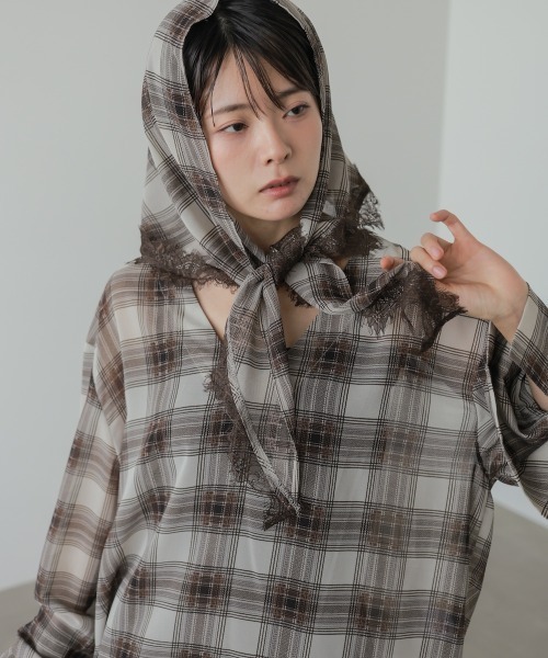 Bab（バブ）の「オンブレチェックシアーシャツ（Tシャツ/カットソー・レディース・ブラウン/ブラック・M）」の20枚目の写真