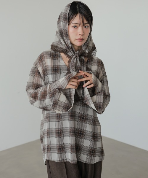 Bab（バブ）の「オンブレチェックシアーシャツ（Tシャツ/カットソー・レディース・ブラウン/ブラック・M）」の21枚目の写真