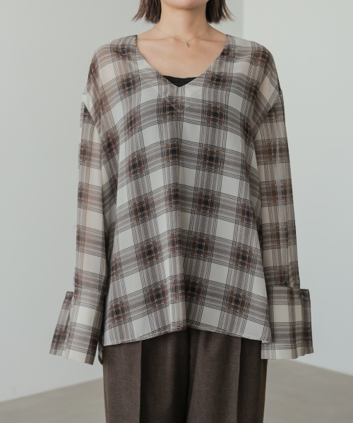 Bab（バブ）の「オンブレチェックシアーシャツ（Tシャツ/カットソー・レディース・ブラウン/ブラック・M）」の22枚目の写真