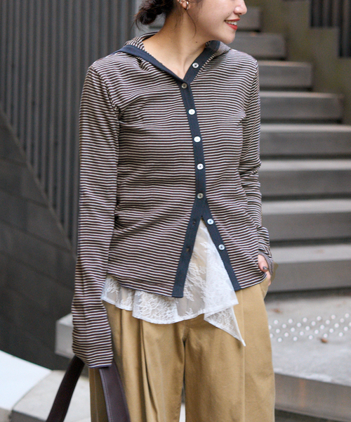 JOURNAL STANDARD(ジャーナルスタンダード)の「《追加》別注【MILLER/ミラー】 for JOURNAL STANDARDフードリブカーデ(Tシャツ/カットソー・レディース・ブラック/ブルー/ピンク/ブラウン・FREE)」の2枚目の写真