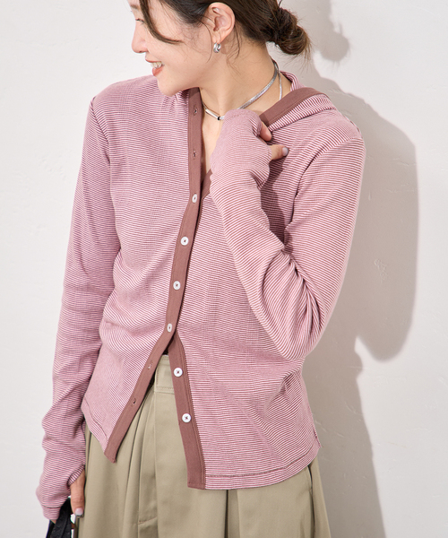 JOURNAL STANDARD(ジャーナルスタンダード)の「《追加》別注【MILLER/ミラー】 for JOURNAL STANDARDフードリブカーデ(Tシャツ/カットソー・レディース・ブラック/ブルー/ピンク/ブラウン・FREE)」の4枚目の写真